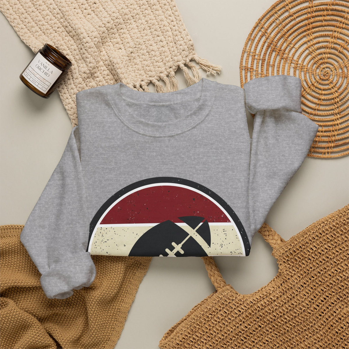 Retro Football Season Crewneck Sweatshirt | Vintage Stripe Football Logo