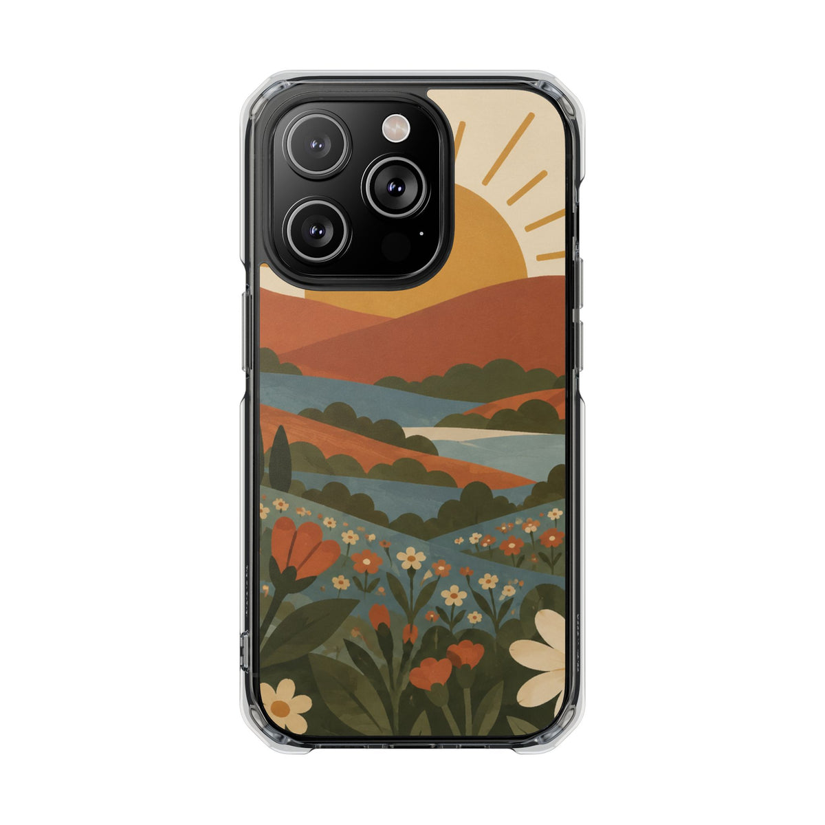 Clear Magnetic Phone Case Floral Sunset Design