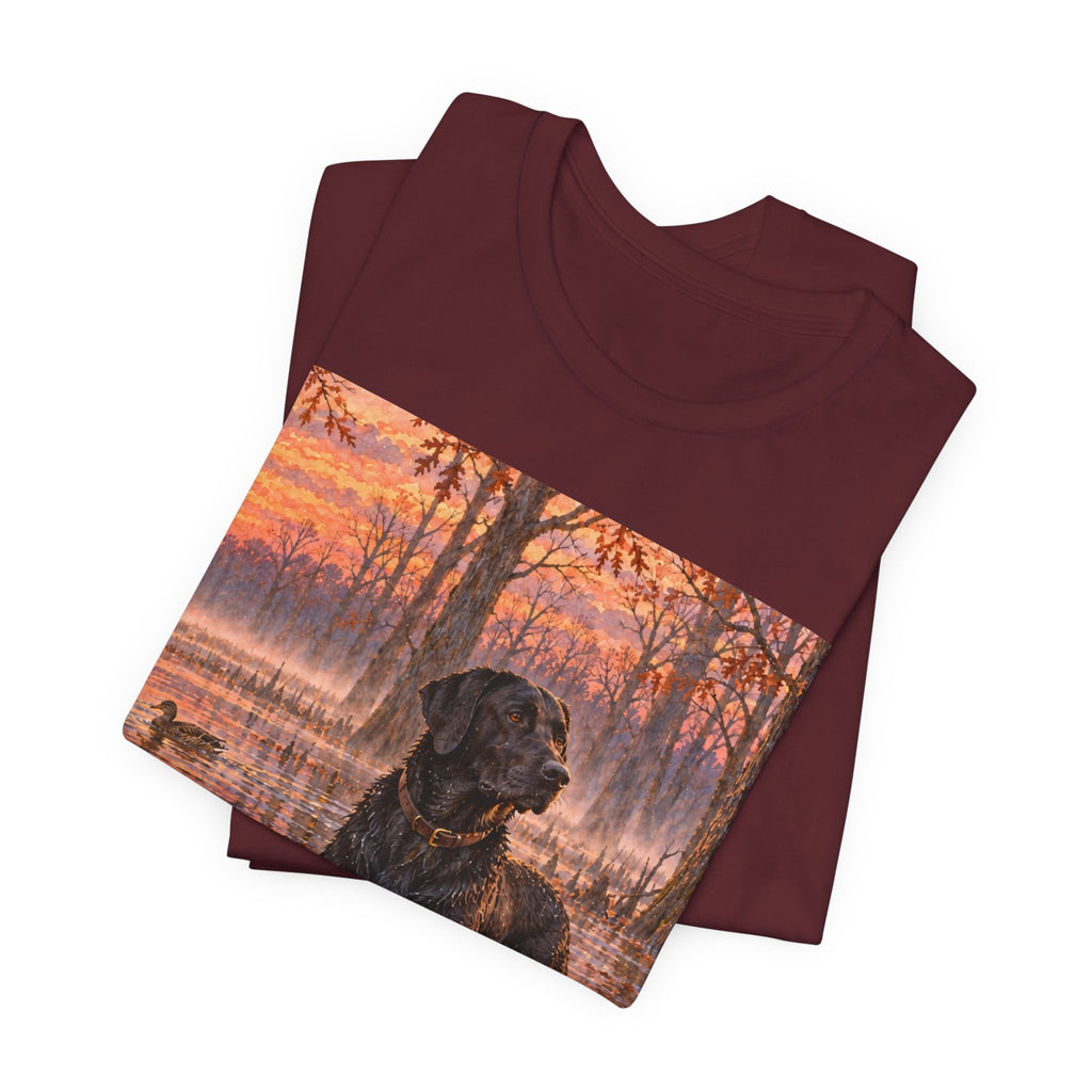 Sunset Bay Labrador Tee — Black Lab Dog Sunset Shirt