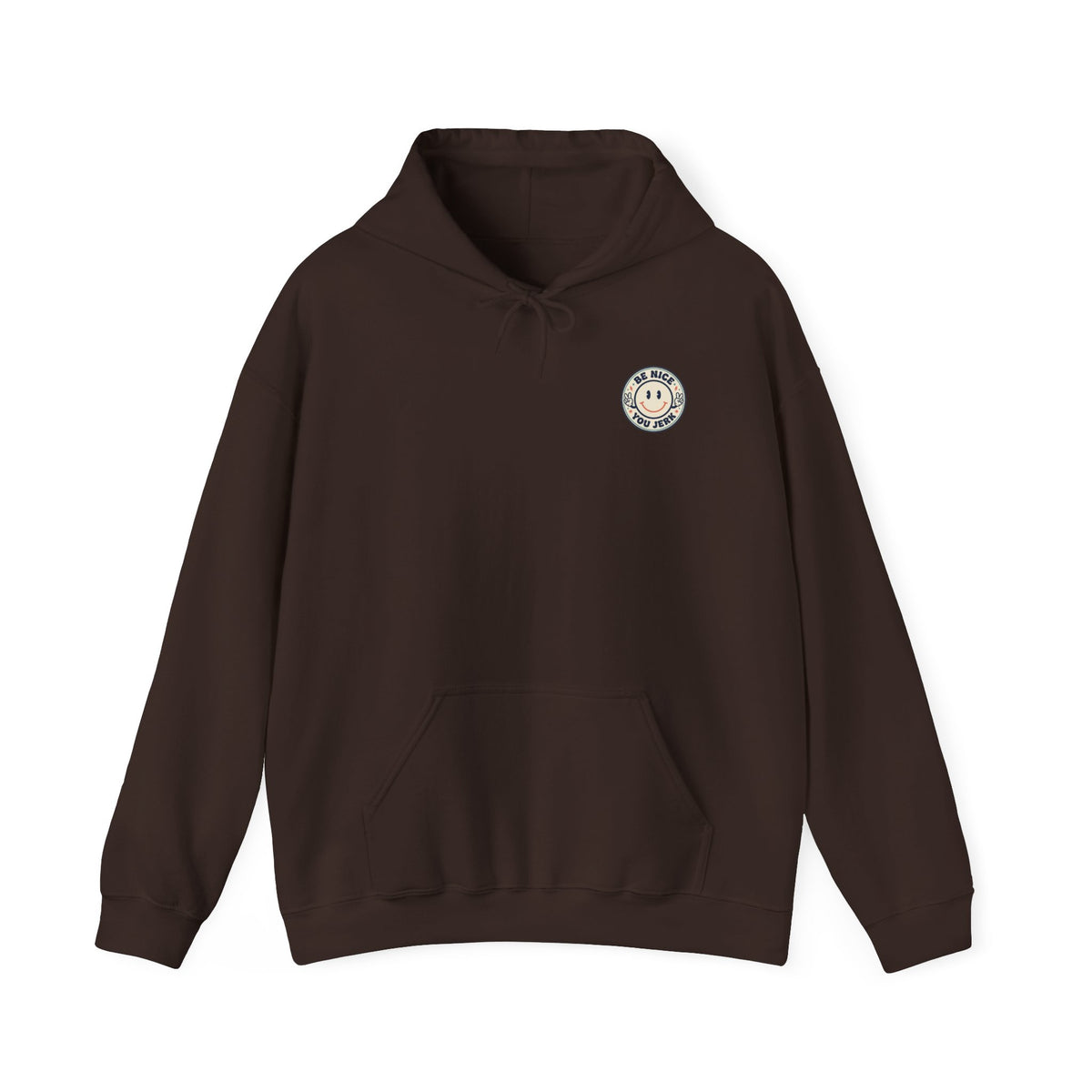Be Nice You Jerk smiley patch Hoodie | sarcastic slogan, vintage-inspired