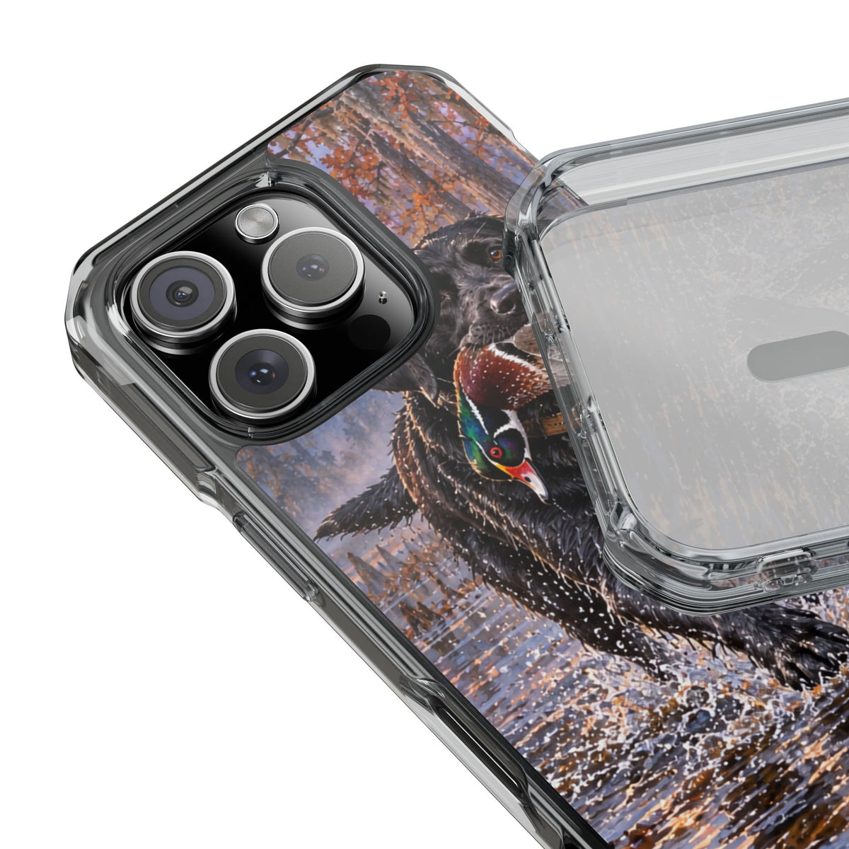 Clear Magnetic Phone Case — Black Lab with Duck swamp