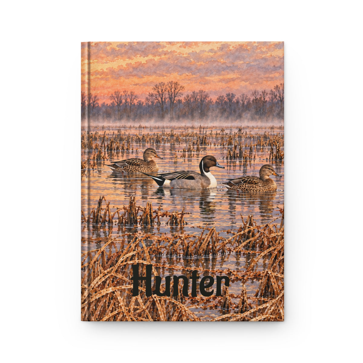 Duck Hunting Journal – Personalized Hardcover Lined Notebook (Sunrise Marsh, "Hunter")