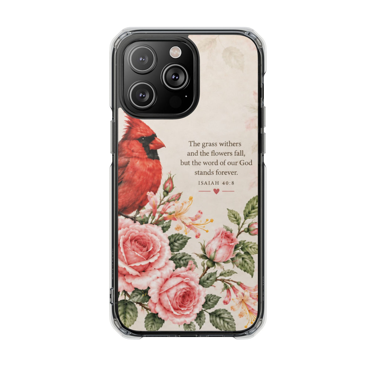 Clear Magnetic Phone Case — Cardinal Scene Isiah 40:8