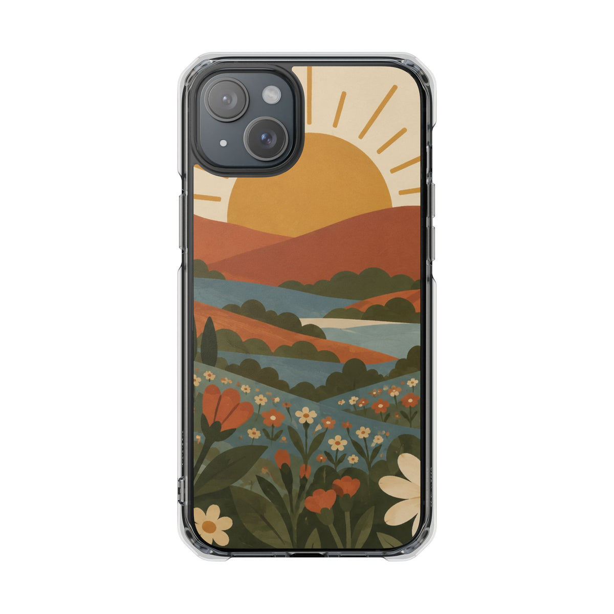 Clear Magnetic Phone Case Floral Sunset Design