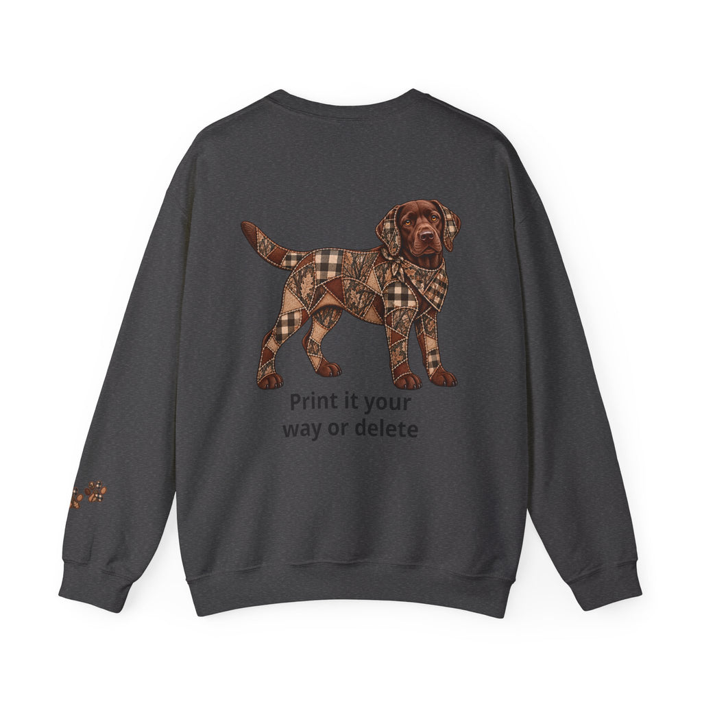 Faux Patchwork Chocolate Lab Shirt, Full Body Labrador Hunting Long Sleeve, Arkansas Hunter Gift
