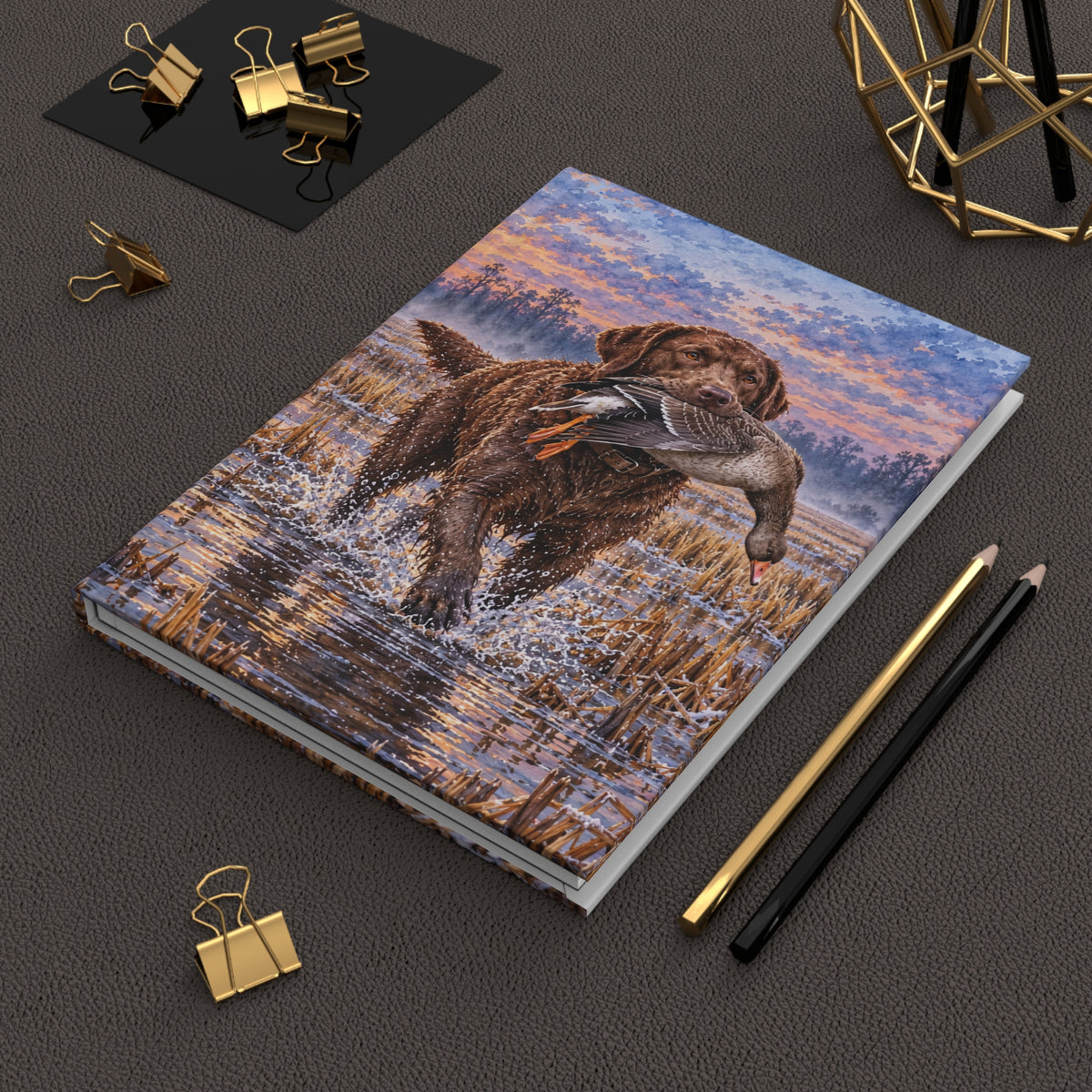 Brown Labrador Journal — Autumn Swamp Sunset Hardcover Lined Notebook