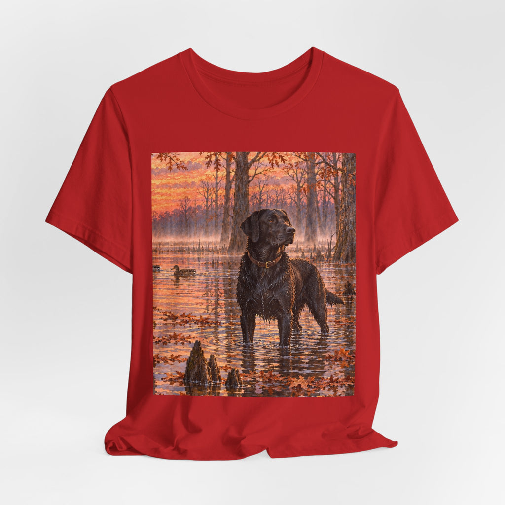 Sunset Bay Labrador Tee — Black Lab Dog Sunset Shirt