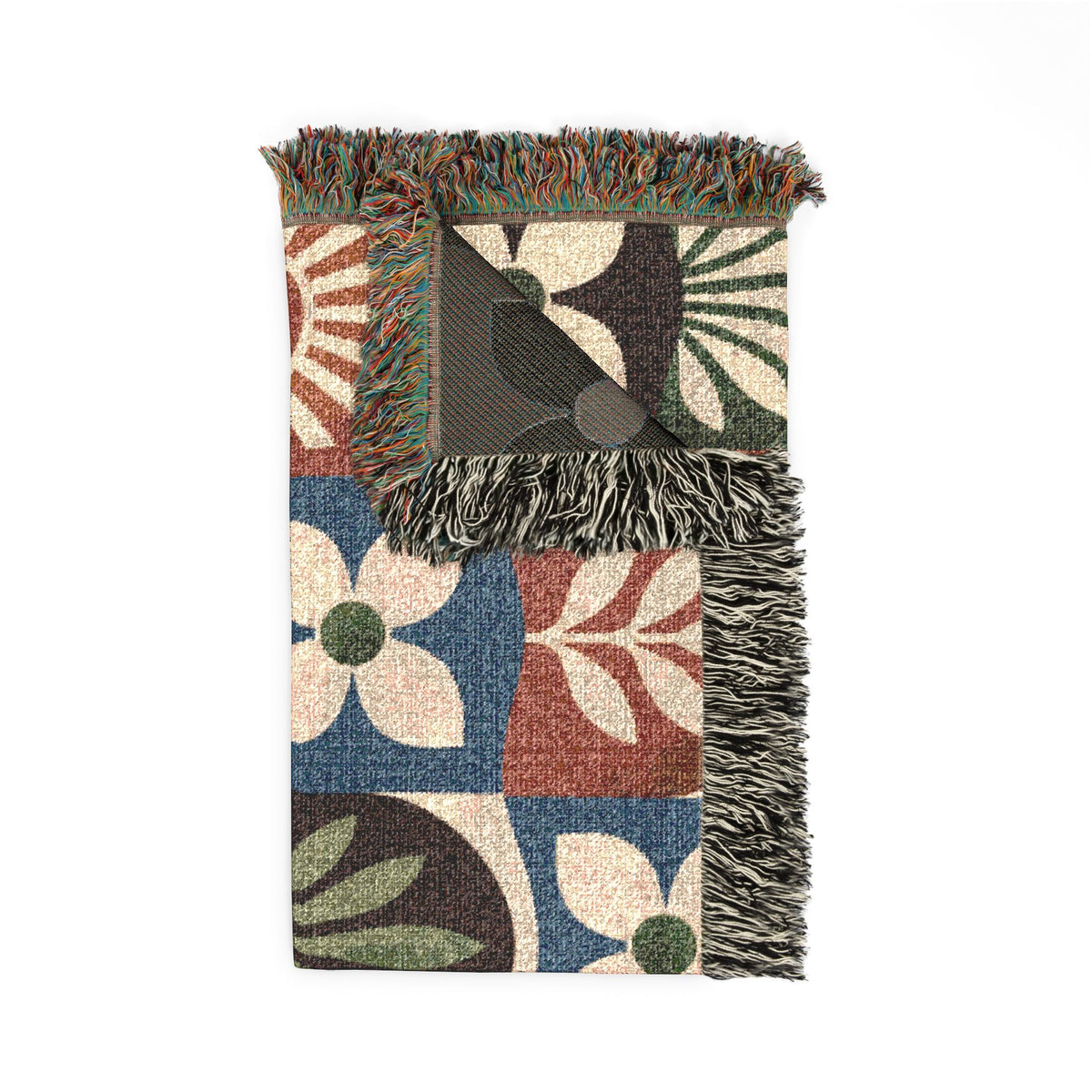 Boho Geometric Woven Blanket — Retro Floral Tile Throw
