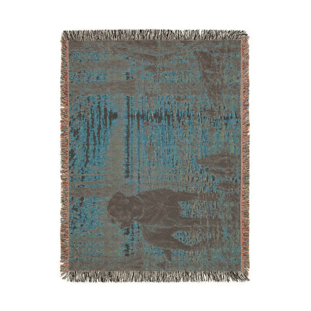 Labrador at Sunset Woven Blanket — Rustic Dog Lake Tapestry Throw