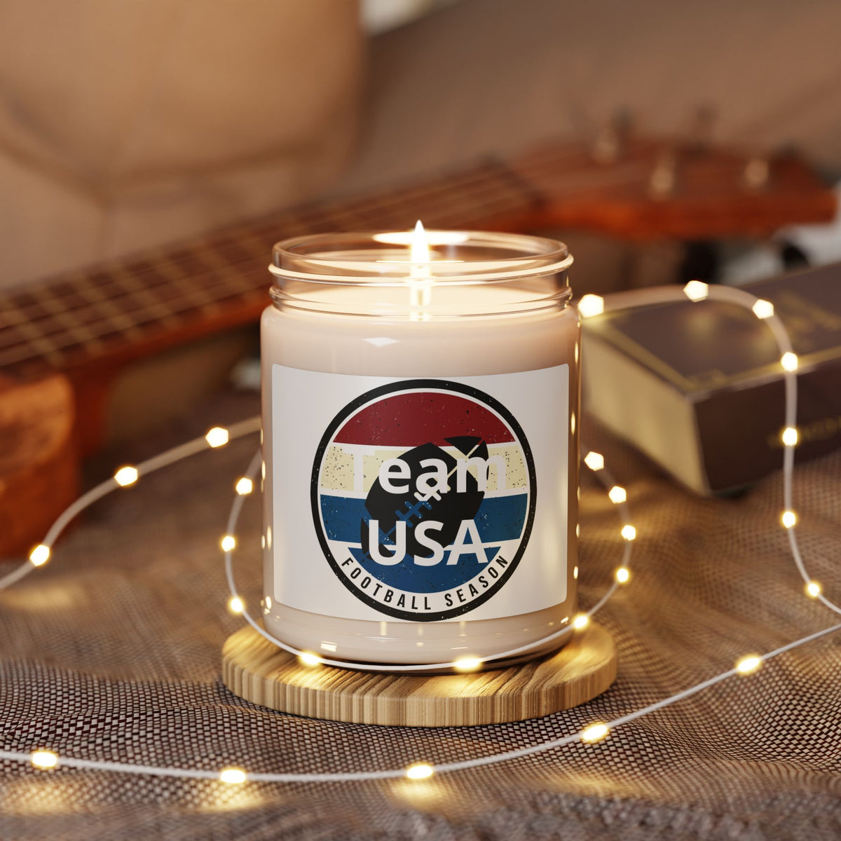 Football Season Soy Candle, 9oz | Vintage Striped Football Label
