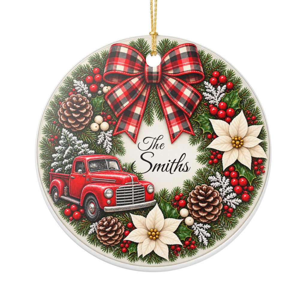 Personalized Christmas Ornament, Custom Name Family Keepsake, Holiday Wreath Ornament, Christmas Gift for Family, Friends or Memorial