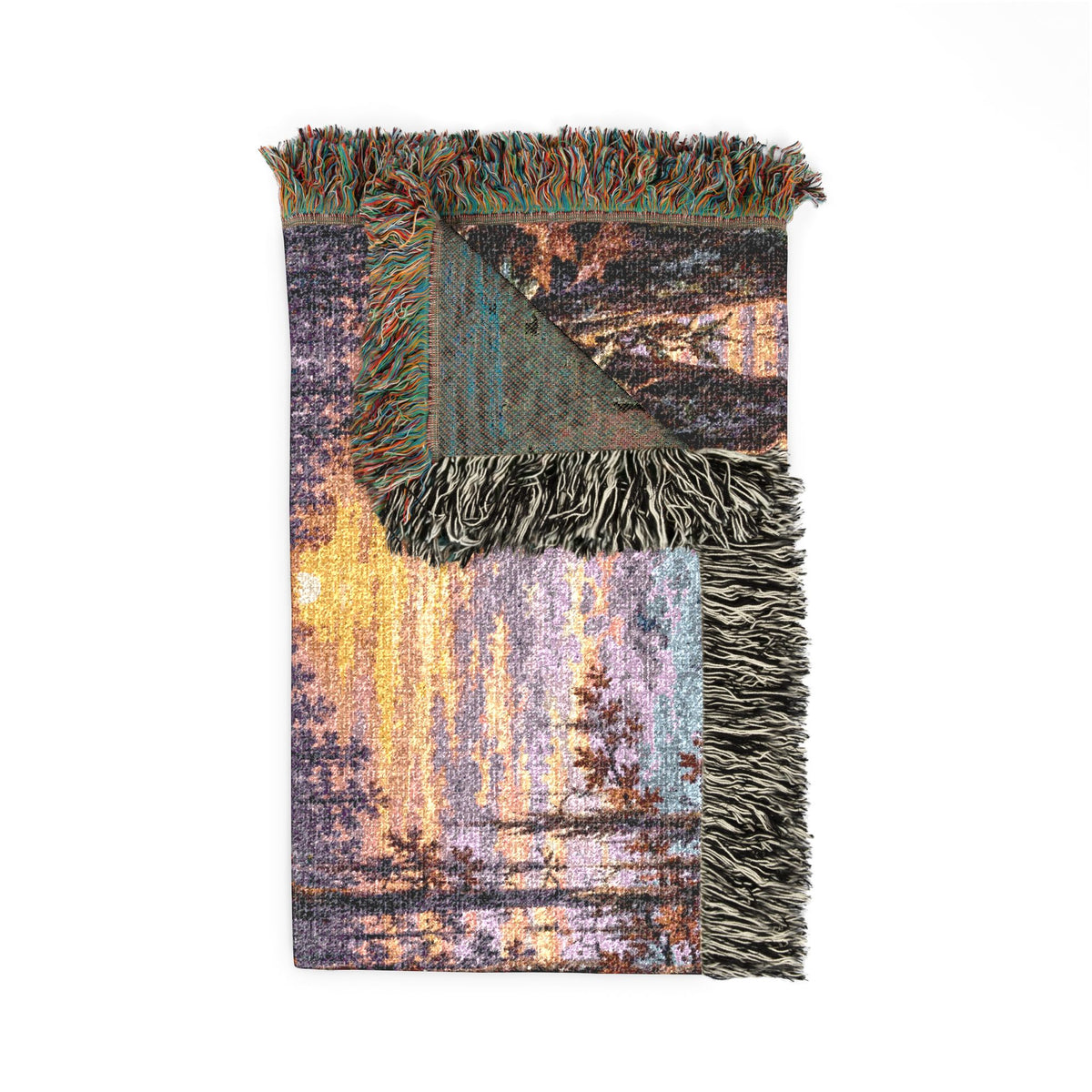 Mohican River Scenic Woven Blanket — Rustic Lake Boykin spaniel Landscape Throw