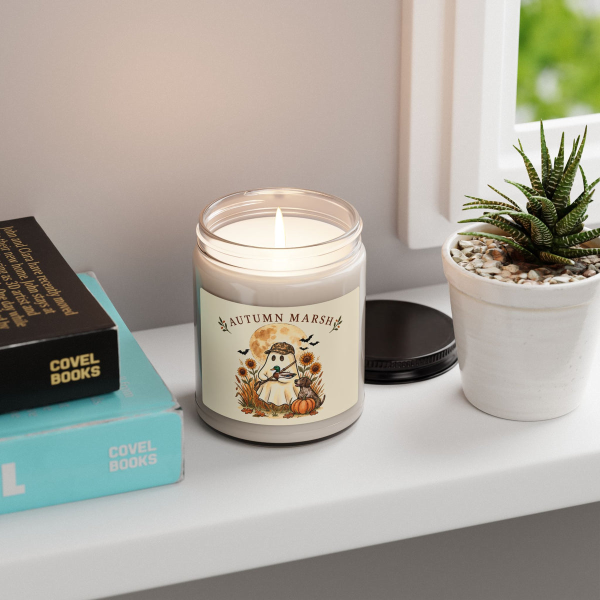 Autumn Ghost Illustration Candle, Soy Jar | Spooky Hunting Halloween