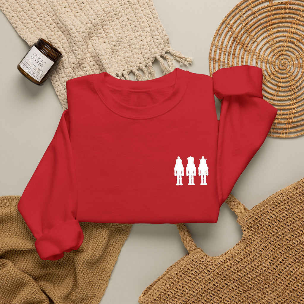 Three Nutcrackers Embroidered Crewneck Sweatshirt | Christmas Sweater