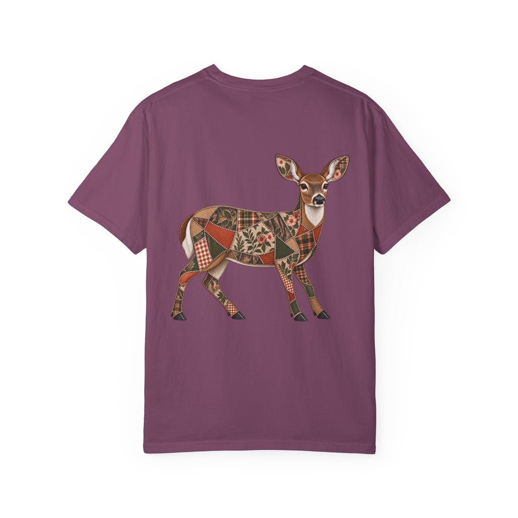 Faux Patchwork Doe Deer Shirt, Hunting Tee, Rustic Deer Hunter Gift