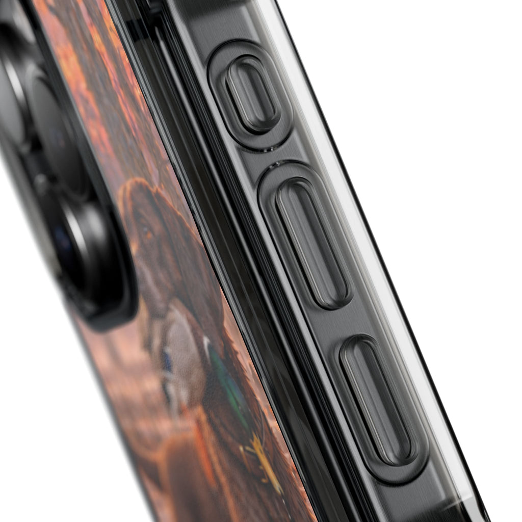 Clear Magnetic Phone Case — Chocolate Lab with Duck swamp