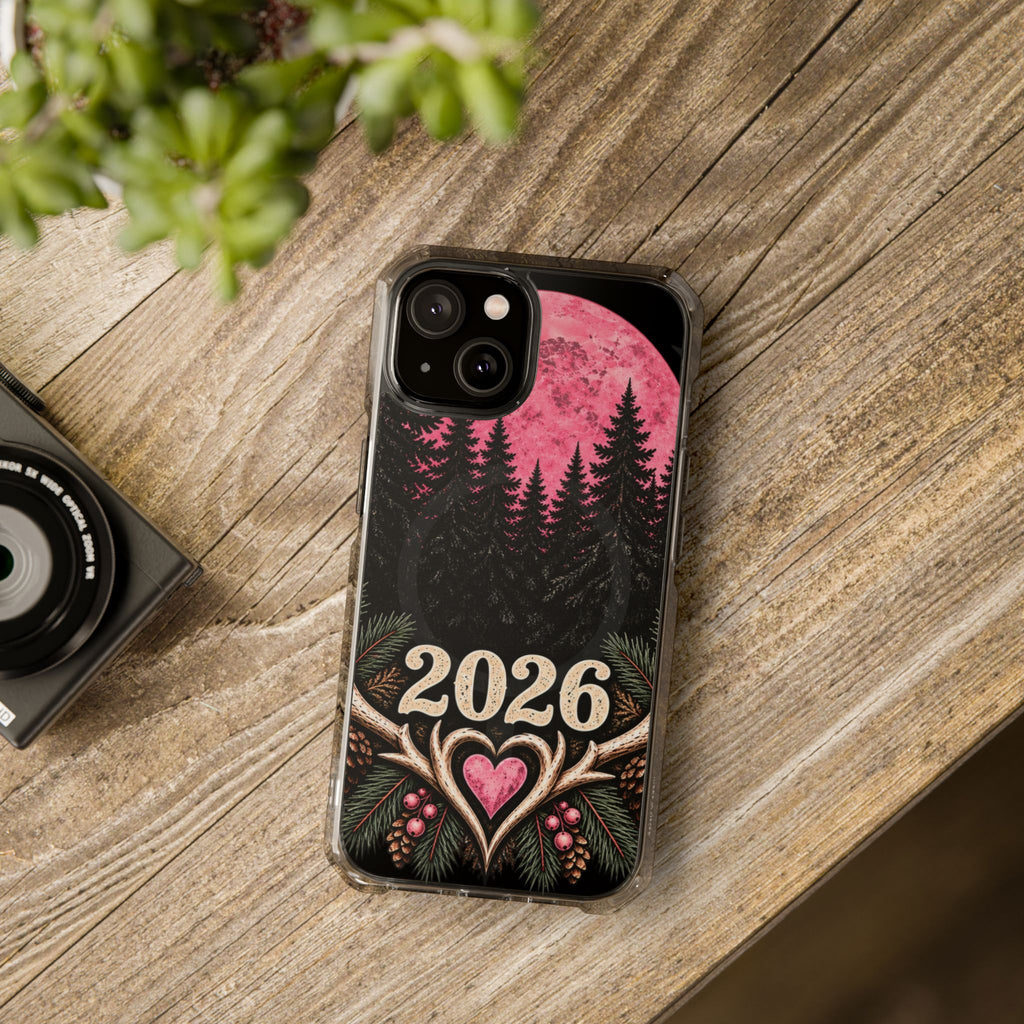 2026 Pink Moon Forest Phone Case — Clear Magnetic Protective Cover