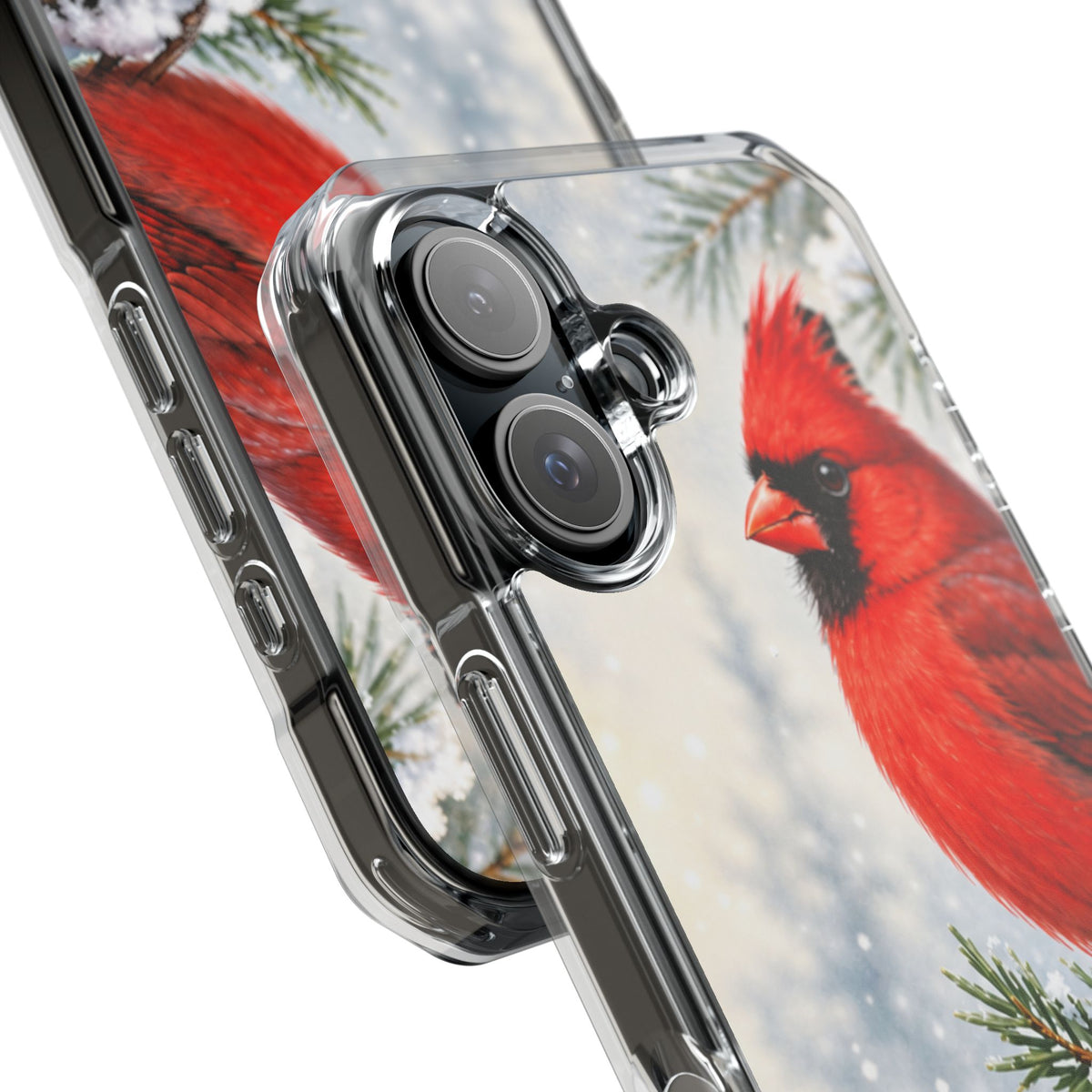 Clear Magnetic Phone Case — Winter Cardinal Scene