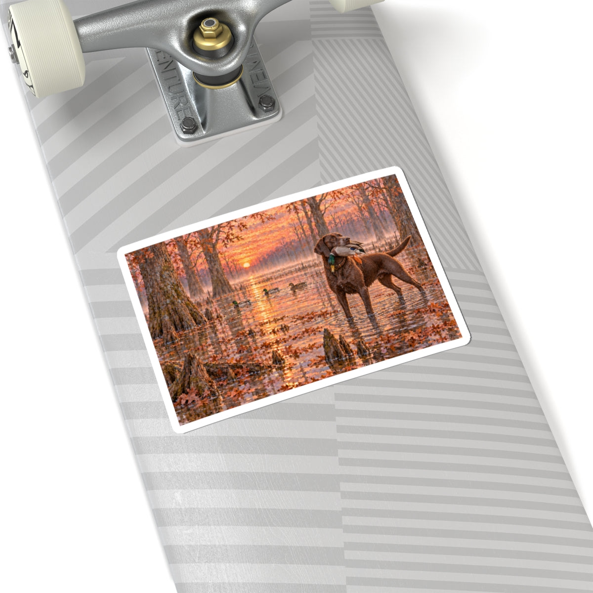Duck Hunting Labrador Sticker — Autumn Marsh Sunset Kiss-Cut Sticker