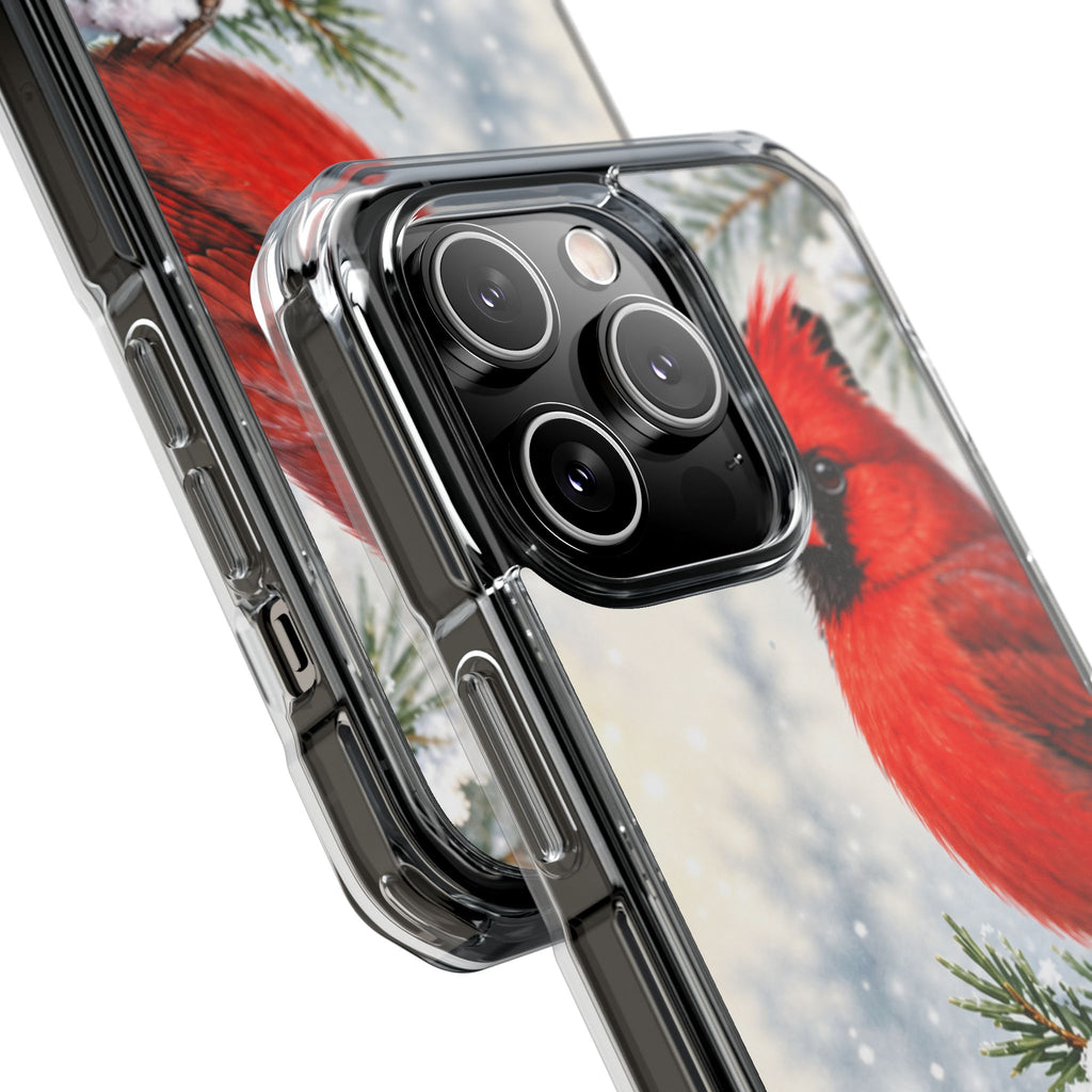 Clear Magnetic Phone Case — Winter Cardinal Scene