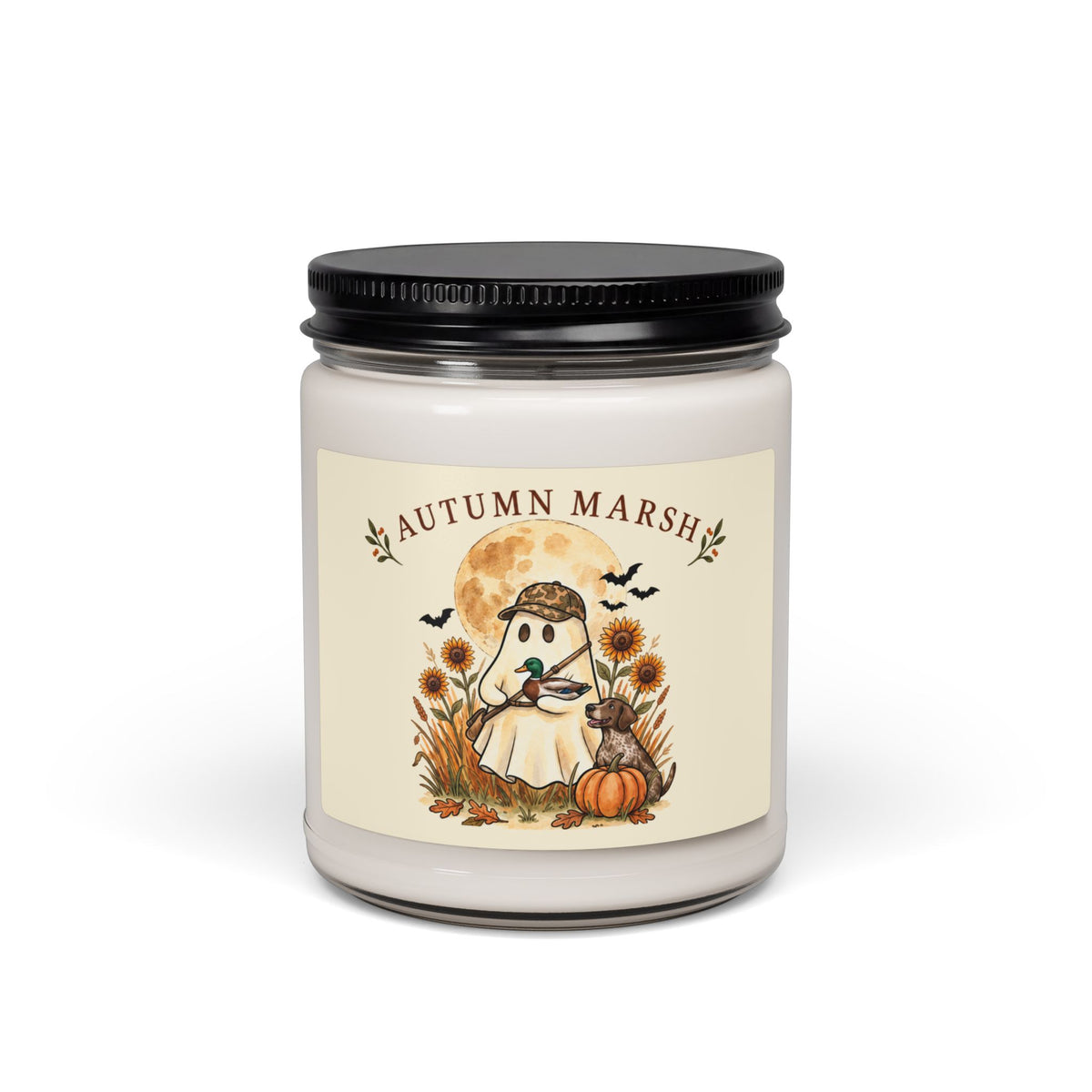 Autumn Ghost Illustration Candle, Soy Jar | Spooky Hunting Halloween