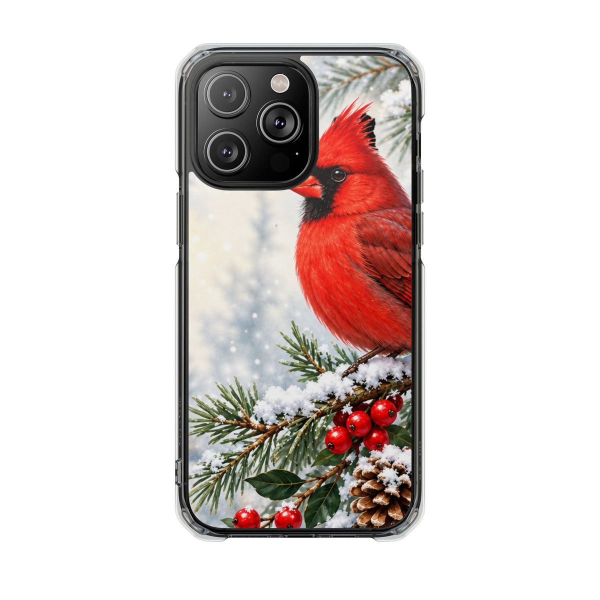 Clear Magnetic Phone Case — Winter Cardinal Scene