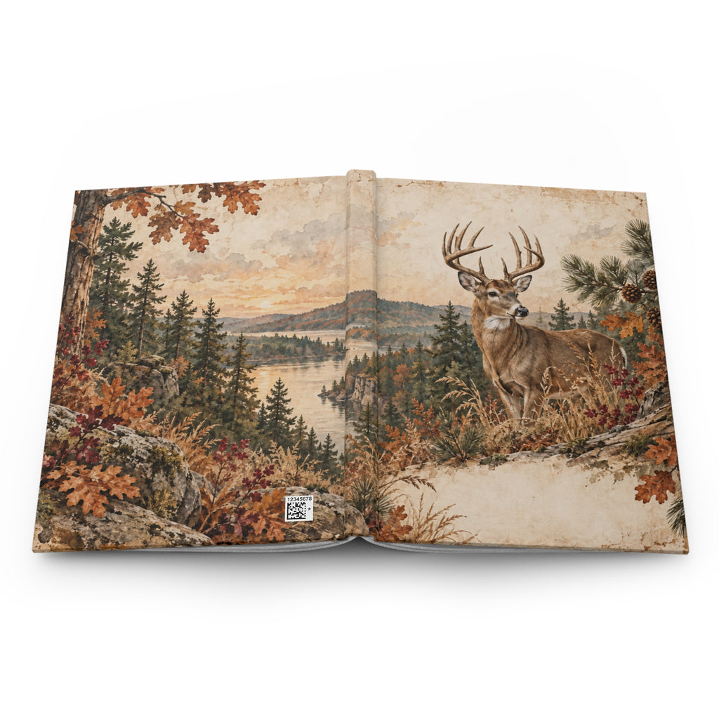 Deer Forest Scene Hardcover Journal — Lined Rustic Wildlife Notebook for Nature Lovers