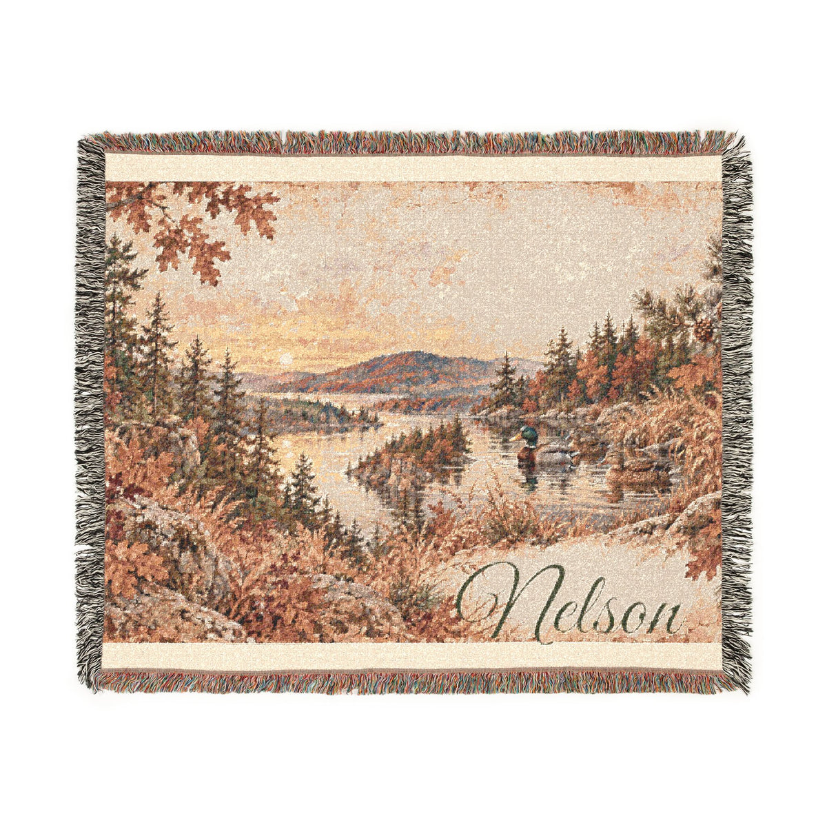 Mohican River Scenic Woven Blanket — Rustic Lake Landscape Throw