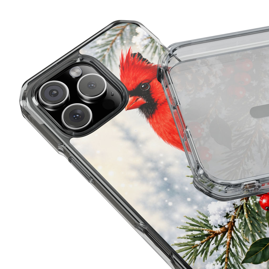 Clear Magnetic Phone Case — Winter Cardinal Scene