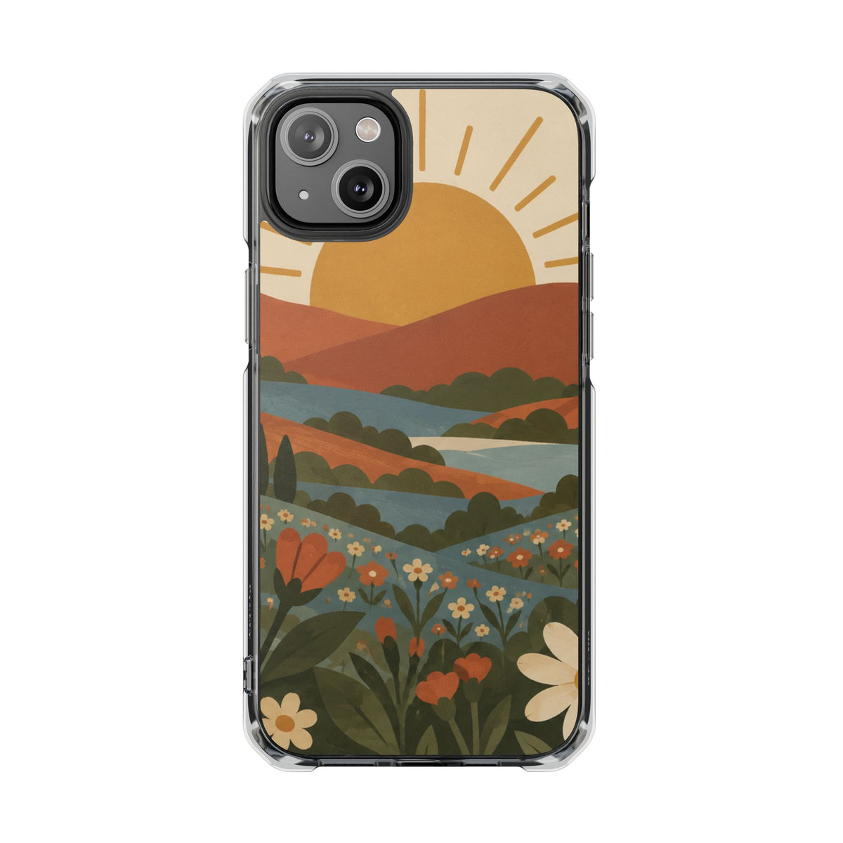 Clear Magnetic Phone Case Floral Sunset Design