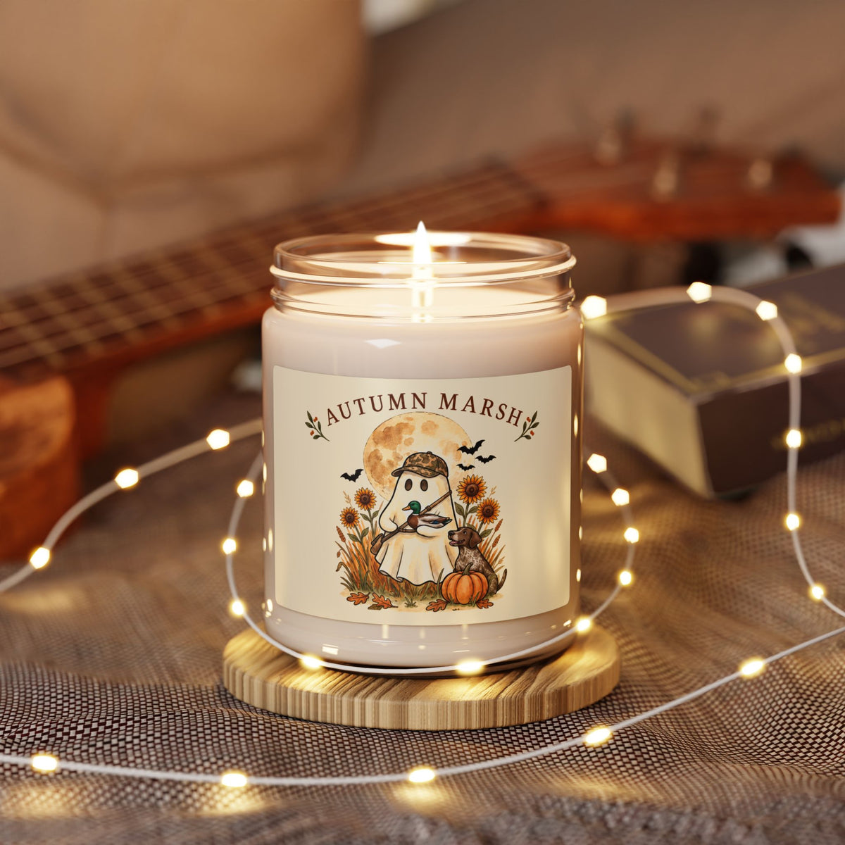 Autumn Ghost Illustration Candle, Soy Jar | Spooky Hunting Halloween