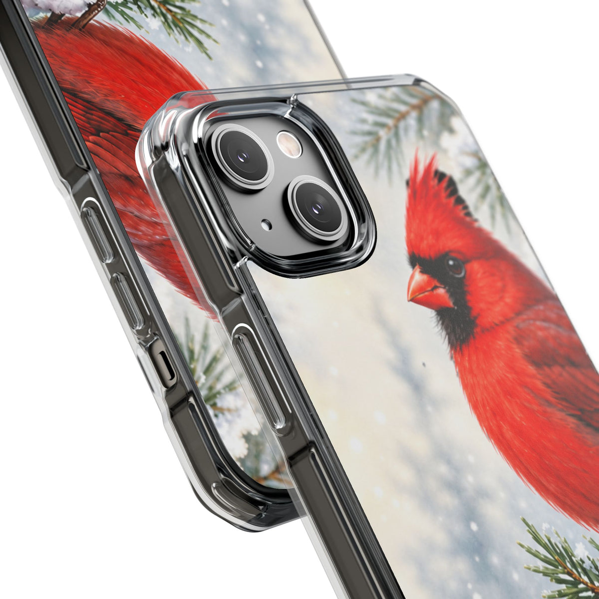 Clear Magnetic Phone Case — Winter Cardinal Scene
