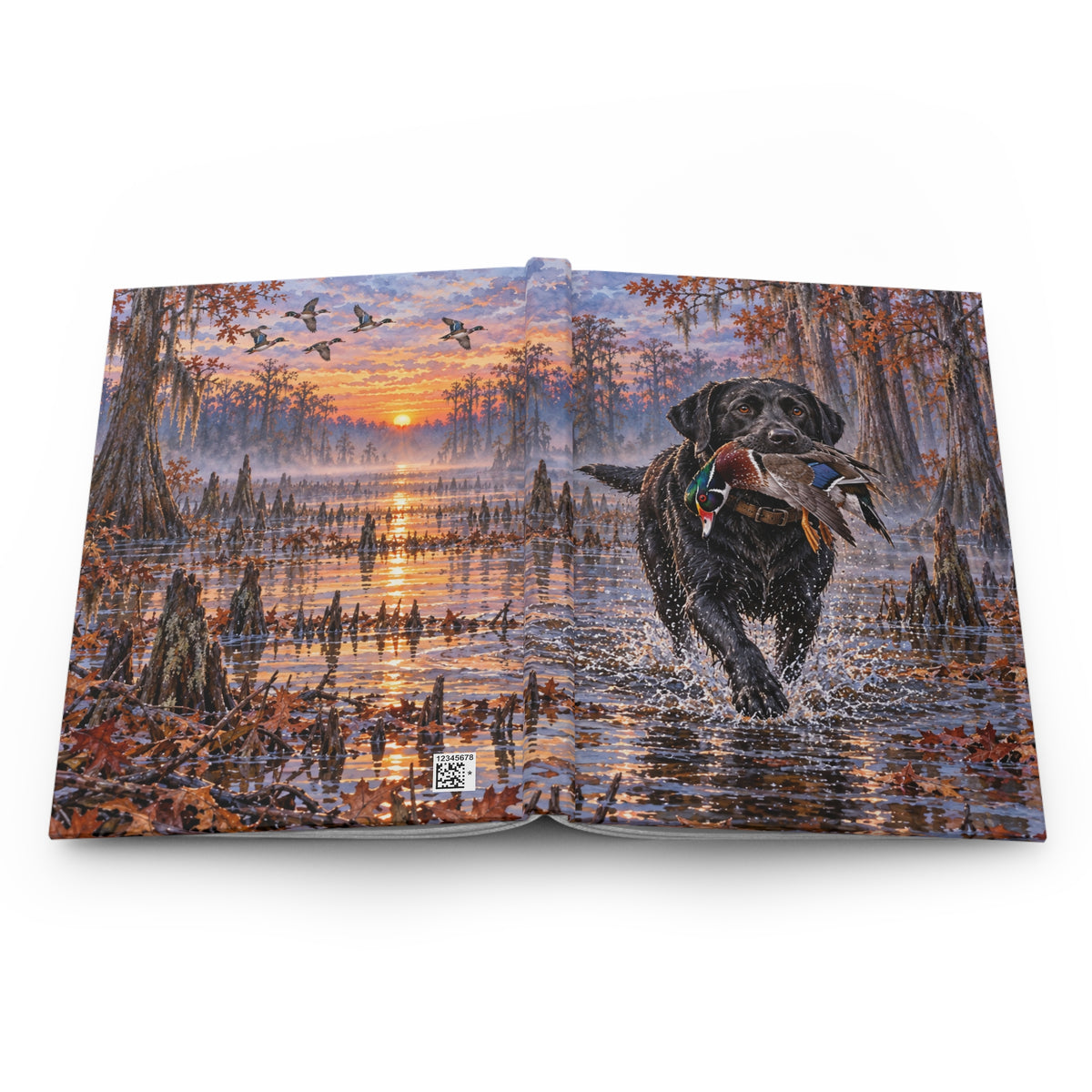 Black Labrador Journal — Autumn Swamp Sunset Hardcover Notebook