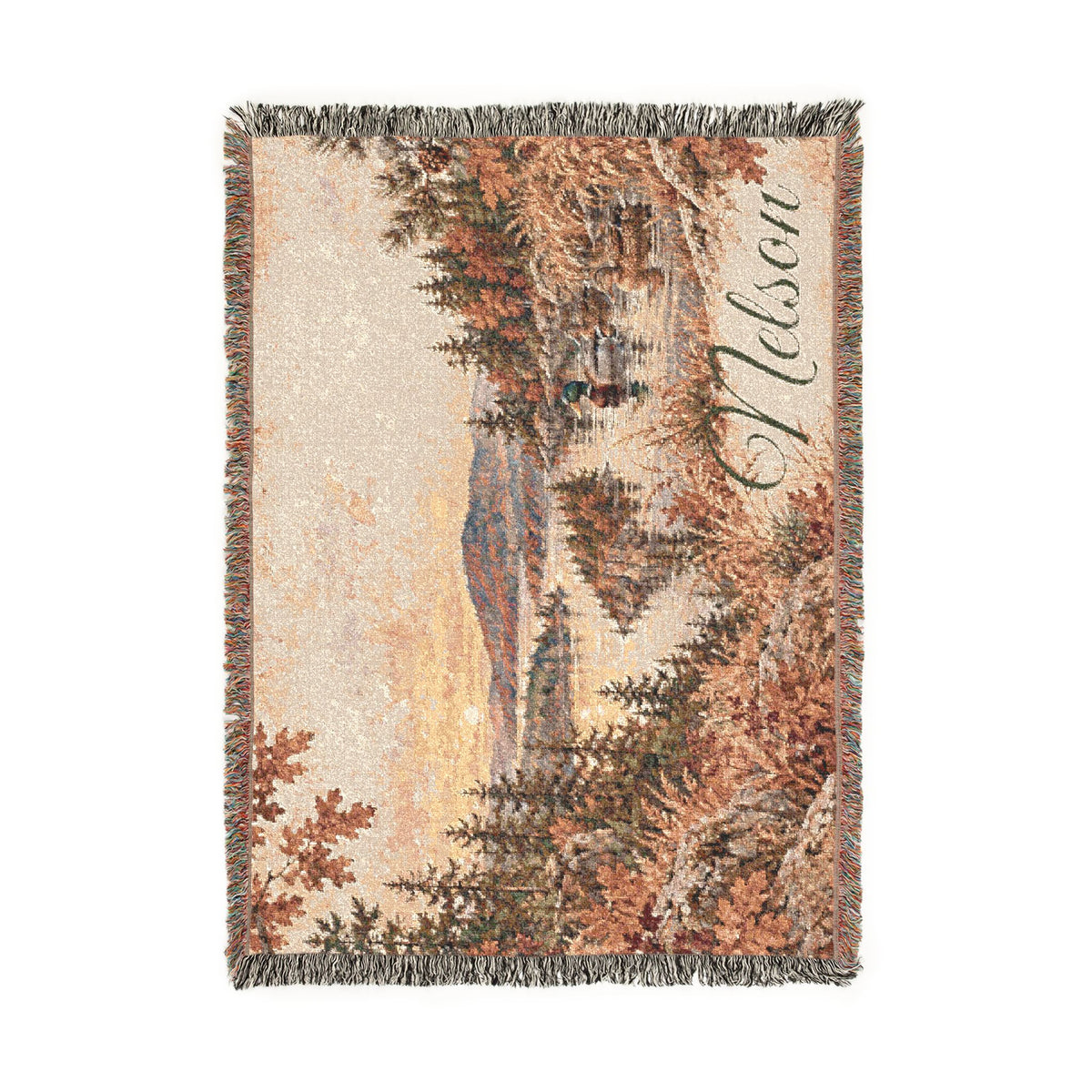 Mohican River Scenic Woven Blanket — Rustic Lake Landscape Throw