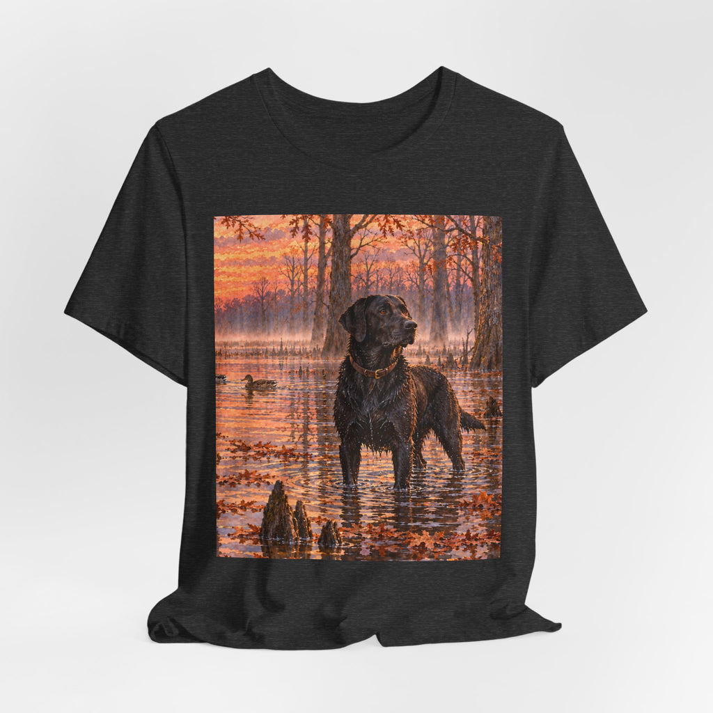 Sunset Bay Labrador Tee — Black Lab Dog Sunset Shirt