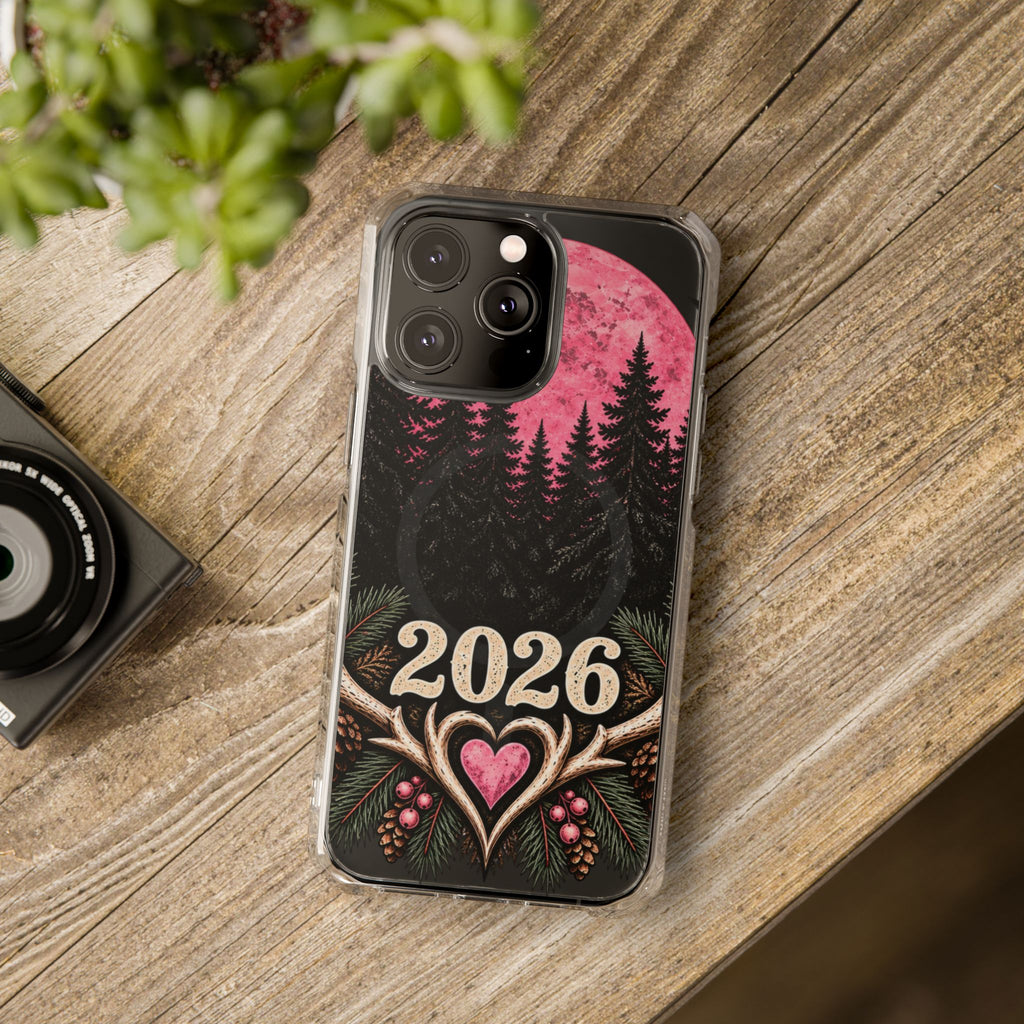 2026 Pink Moon Forest Phone Case — Clear Magnetic Protective Cover