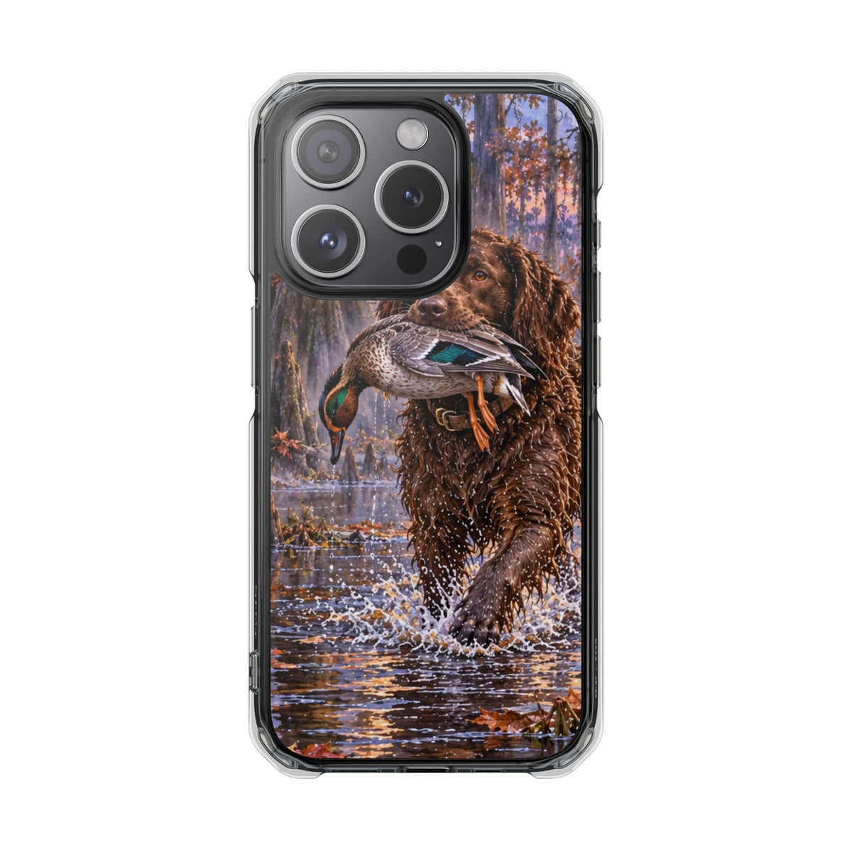 Clear Magnetic Phone Case — Boykin spaniel with Duck swamp