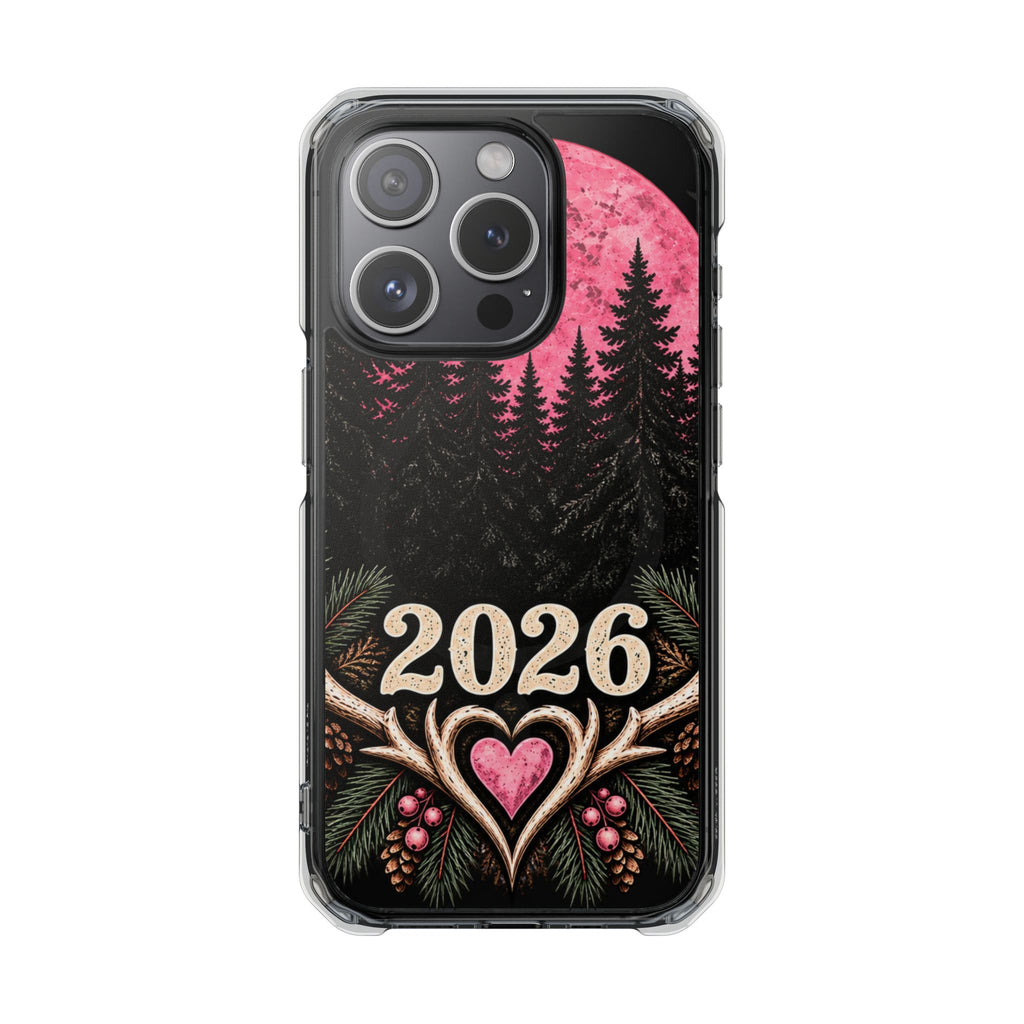 2026 Pink Moon Forest Phone Case — Clear Magnetic Protective Cover