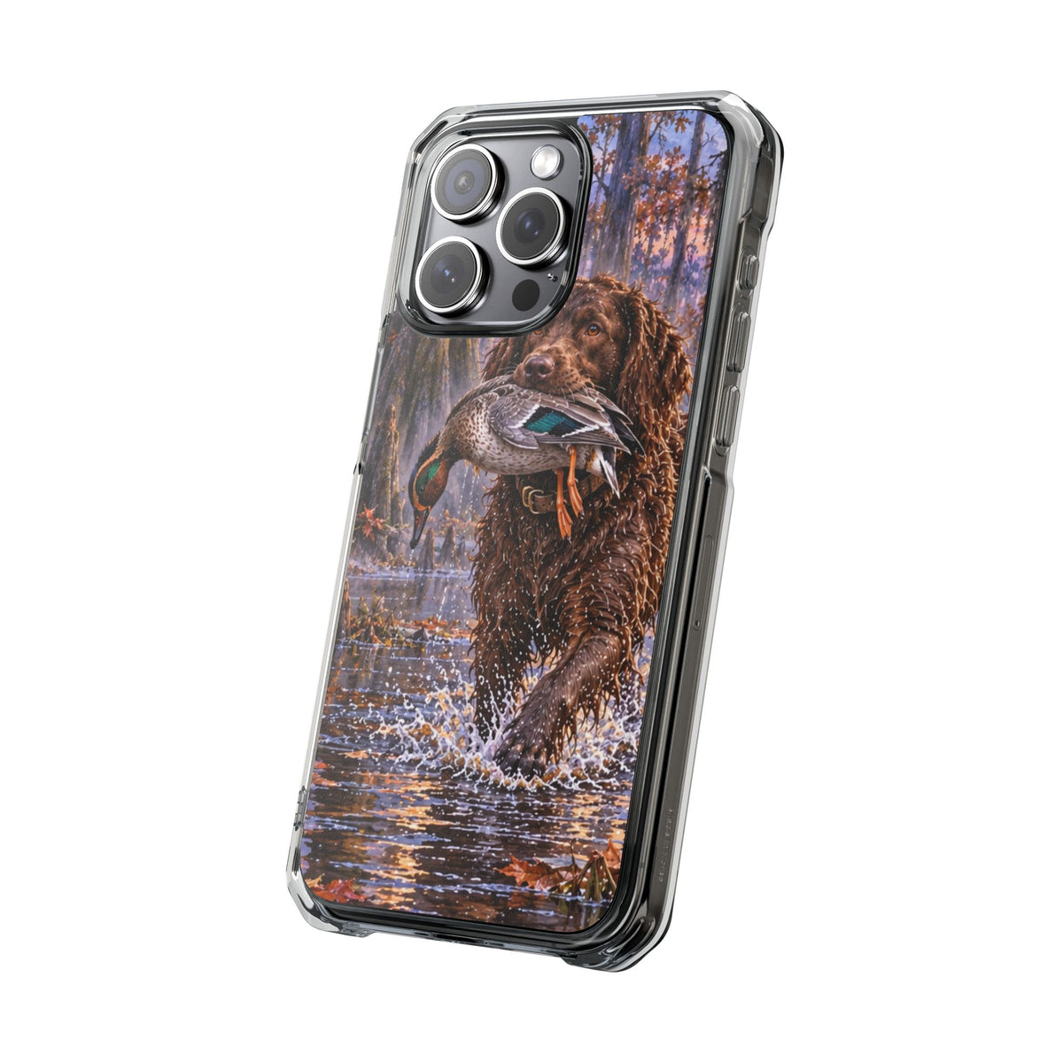 Clear Magnetic Phone Case — Boykin spaniel with Duck swamp