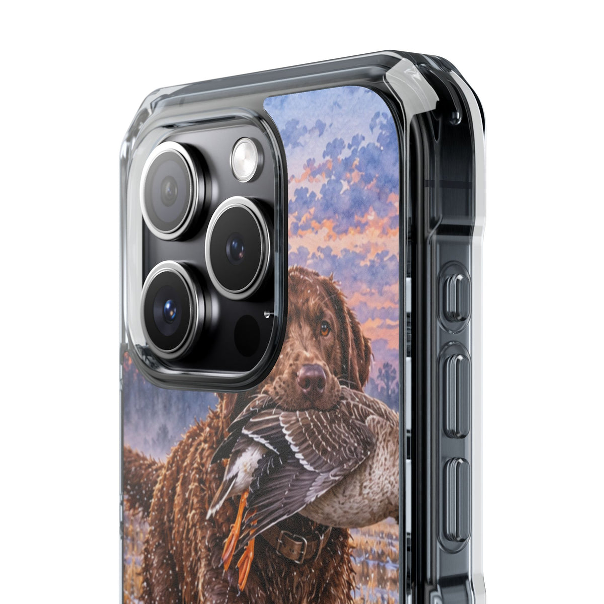 Clear Magnetic Phone Case — Chocolate Lab with Duck in swamp