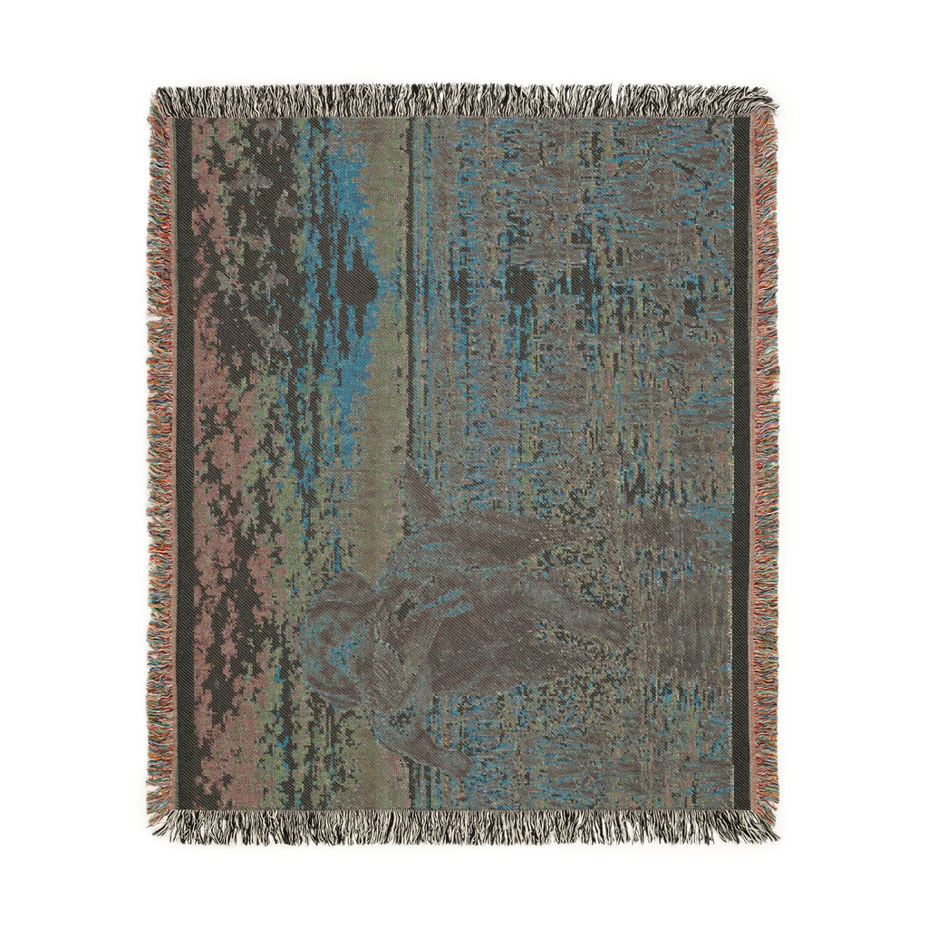 River Scenic Woven Blanket — Rustic Lake Bird Dog Pointer Landscape Throw