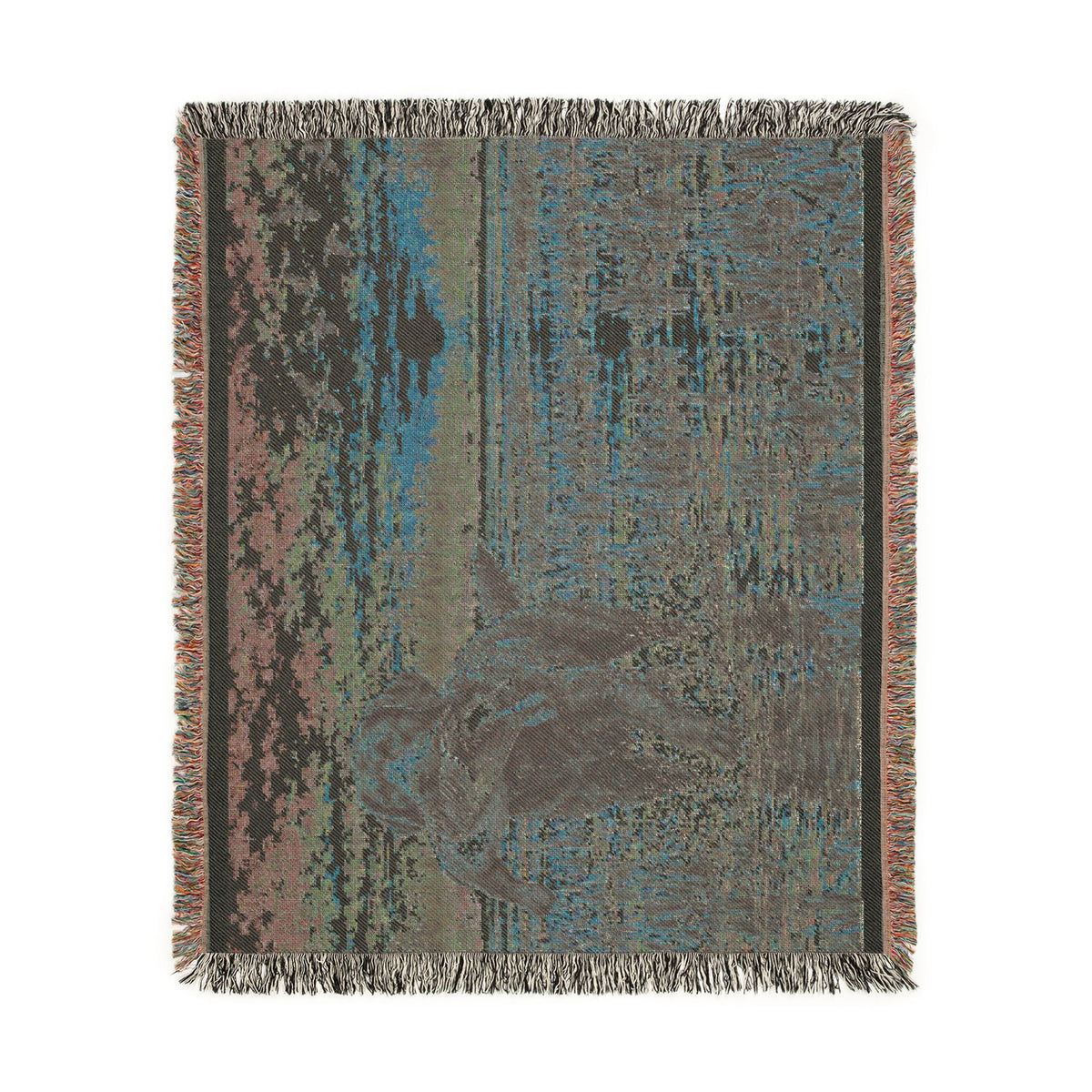 River Scenic Woven Blanket — Rustic Lake Bird Dog Pointer Landscape Throw