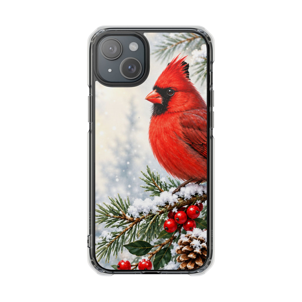 Clear Magnetic Phone Case — Winter Cardinal Scene