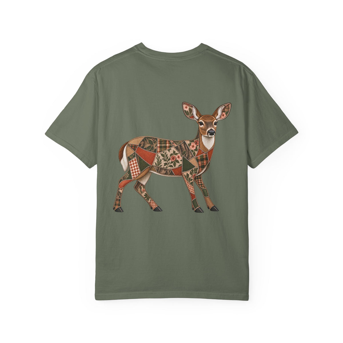 Faux Patchwork Doe Deer Shirt, Hunting Tee, Rustic Deer Hunter Gift