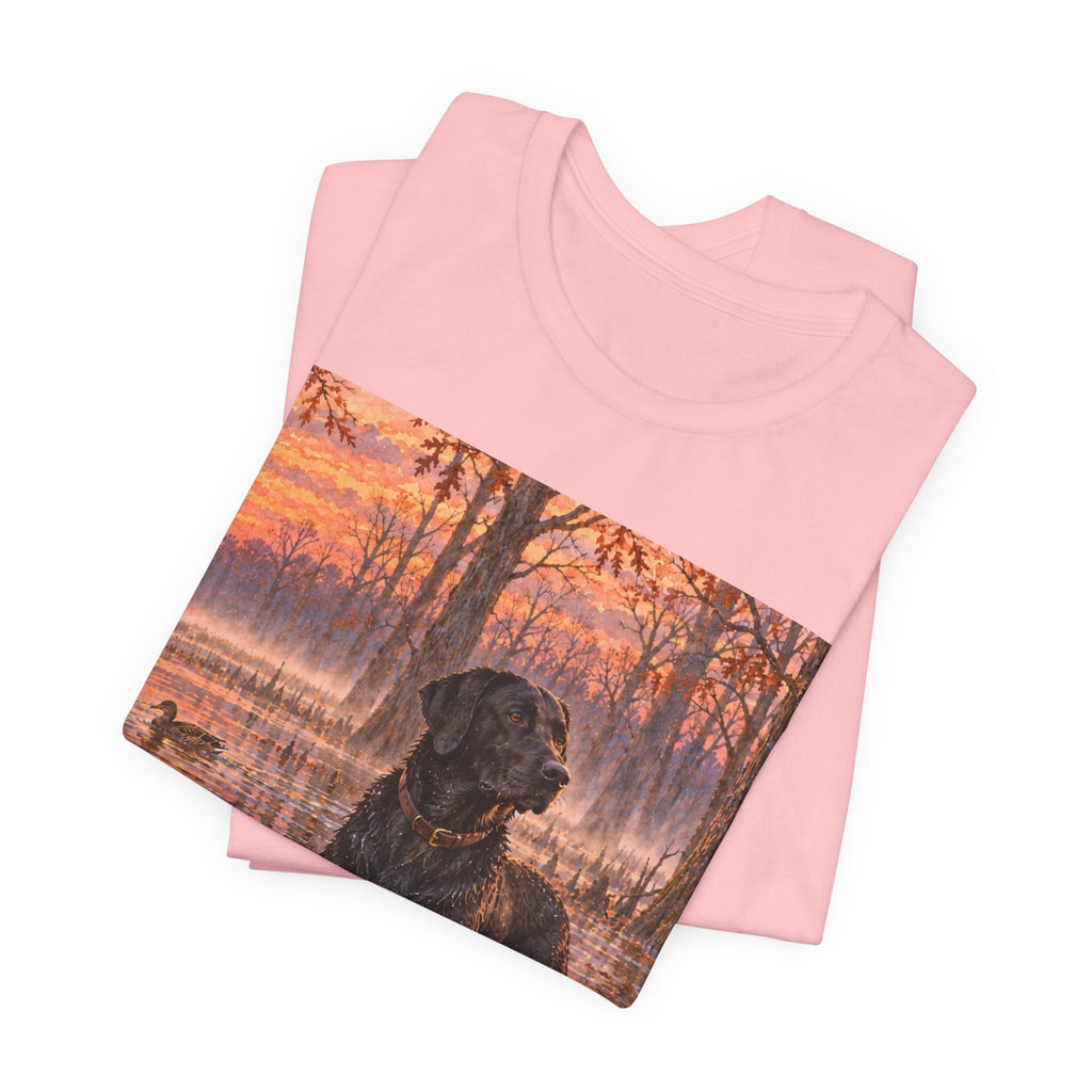 Sunset Bay Labrador Tee — Black Lab Dog Sunset Shirt