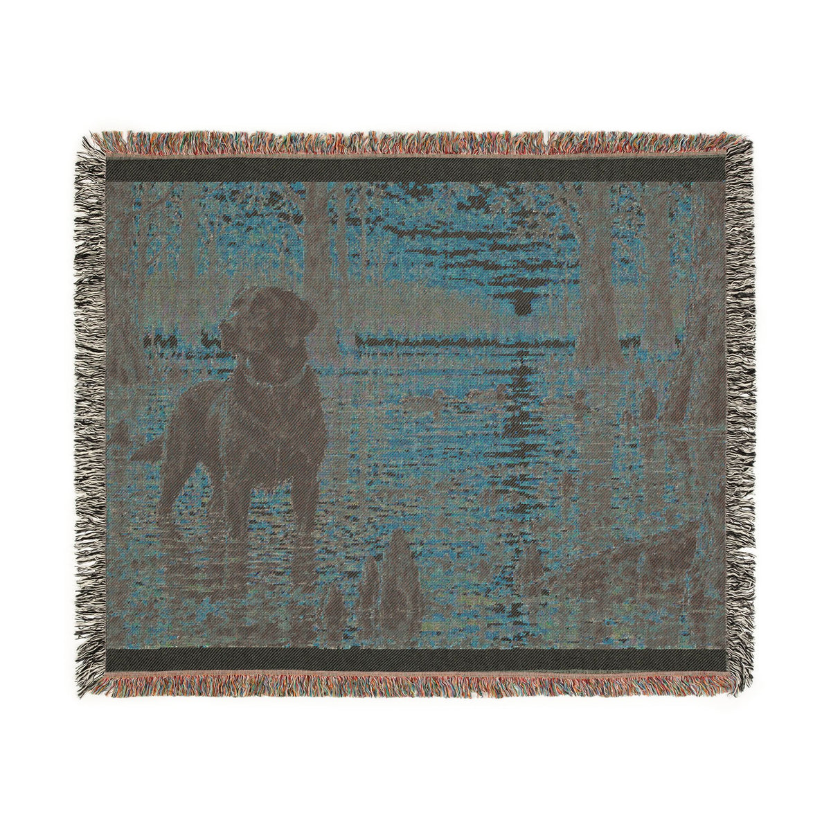 Labrador at Sunset Woven Blanket — Rustic Dog Lake Tapestry Throw