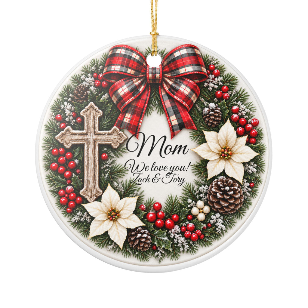 Personalized Christmas Ornament, Custom Name Family Keepsake, Holiday Wreath Ornament, Christmas Gift for Family, Friends or Memorial