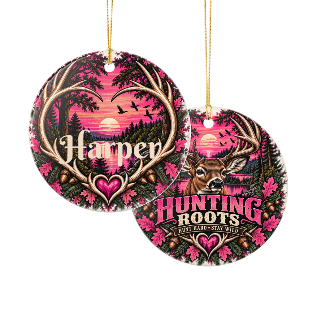 Personalized Hunting Roots Deer Ornament, Pink Whitetail Christmas Keepsake, Custom Name 2026 Hunter Gift