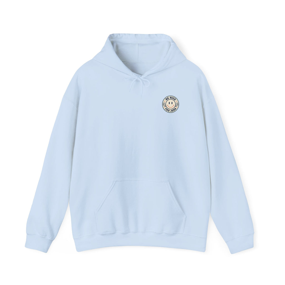 Be Nice You Jerk smiley patch Hoodie | sarcastic slogan, vintage-inspired
