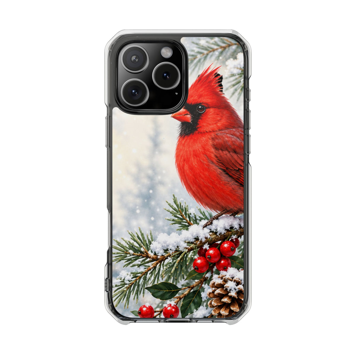 Clear Magnetic Phone Case — Winter Cardinal Scene